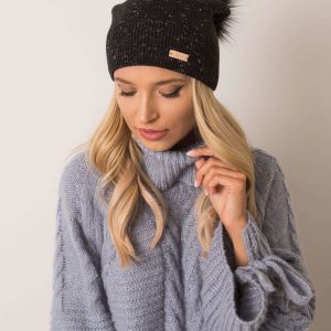 Women's black hat with pompom RUE PARIS