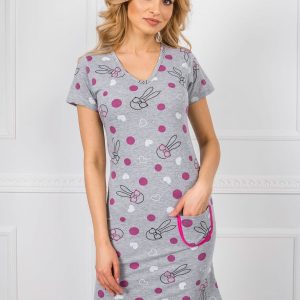 Grey Patterned Cotton Nightgown