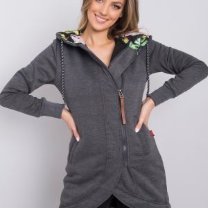 Dark grey long asymmetrical parka sweatshirt