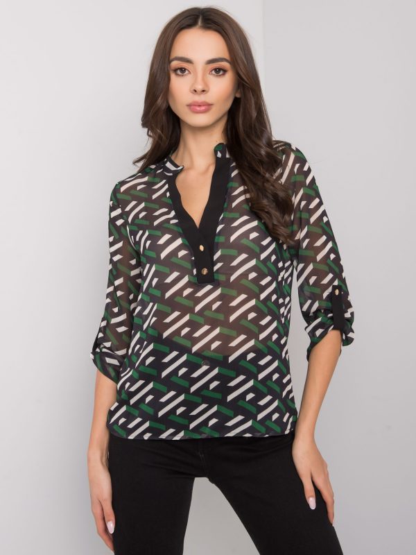 Black and green blouse for women with Denver prints