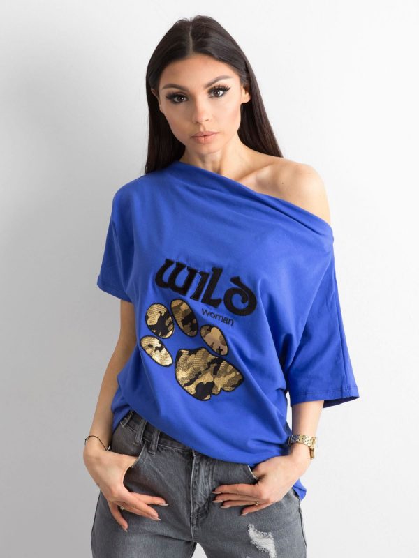 Dark blue blouse with animal motif