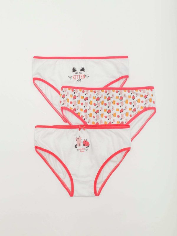 White and coral girls briefs 3-pack