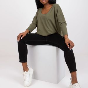 Khaki Loose Basic Cotton Blouse Sylviane