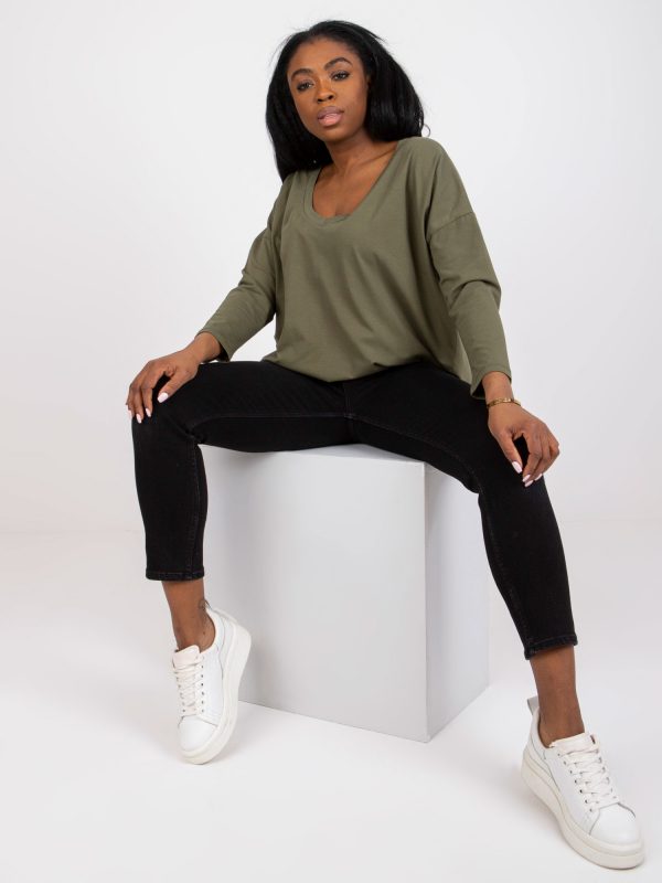 Khaki Loose Basic Cotton Blouse Sylviane