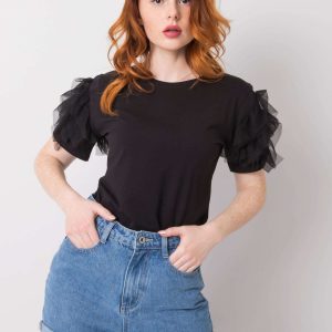 Black T-shirt with frills Maddison