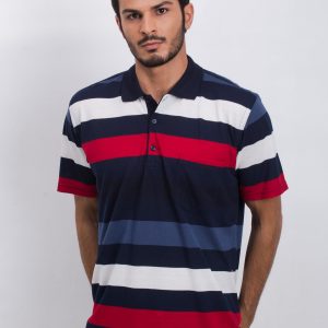 Navy Blue and Red Men's Polo Shirt Easier