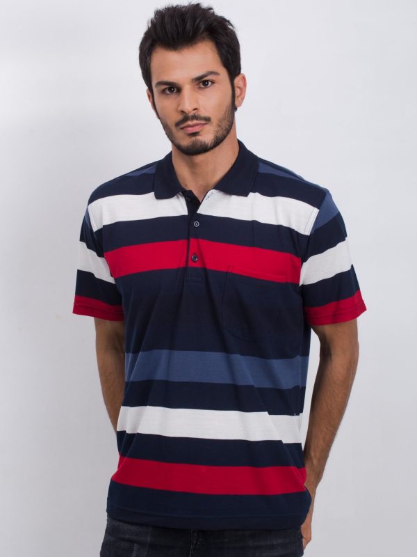 Navy Blue and Red Men's Polo Shirt Easier