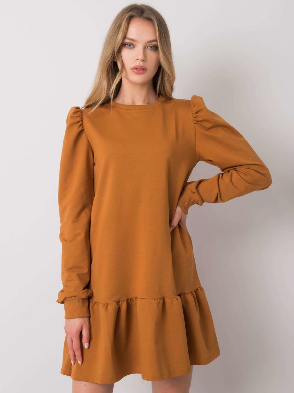 Neah Light Brown Ruffle Sweatshirt Dress