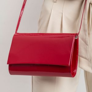 Dark red lacquered clutch bag