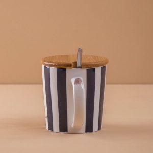 White and navy blue printed ceramic mug