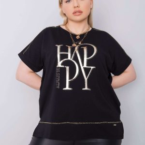 Black plus size blouse with Heidi appliques