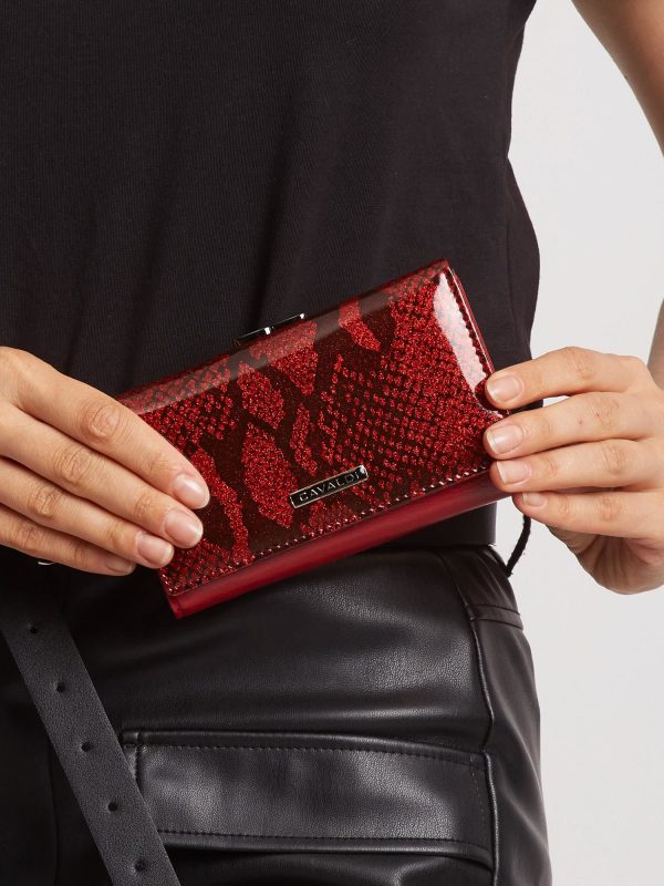 Red Leather Wallet with Pattern