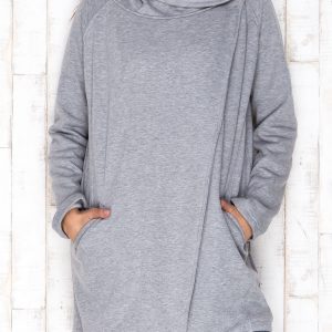 Gray tracksuit coat with cascading neckline