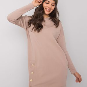 Dark beige sweatshirt dress with hood Preston RUE PARIS