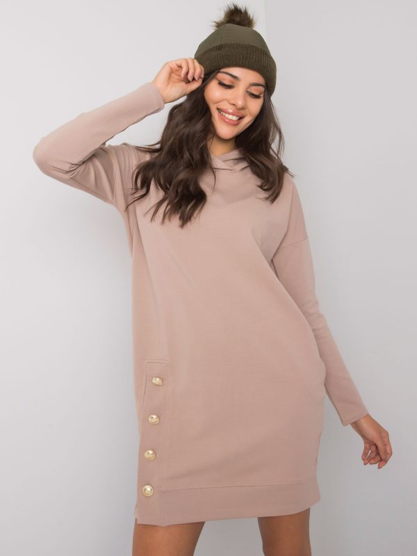 Dark beige sweatshirt dress with hood Preston RUE PARIS