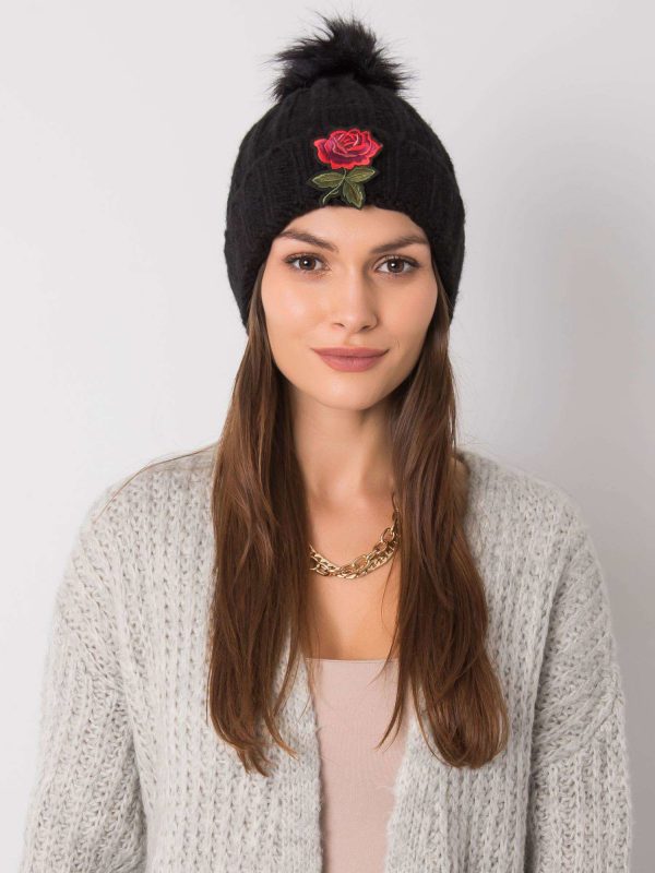 Black Winter Hat with Patch