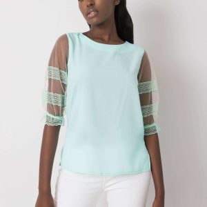 Mint blouse with decorative sleeves Cora