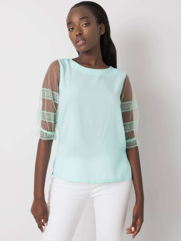 Mint blouse with decorative sleeves Cora