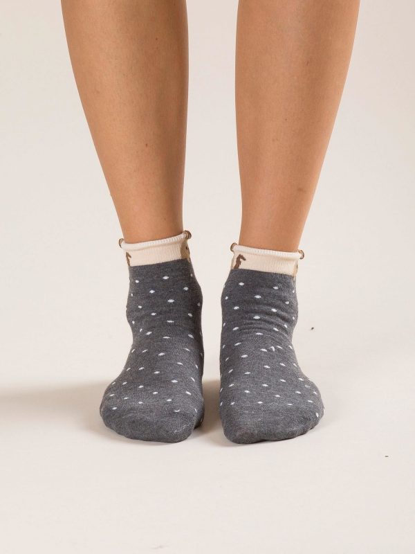 Dark grey polka dot socks with print