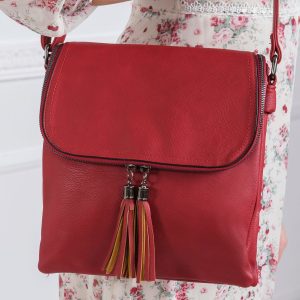 Dark red tasseled handbag