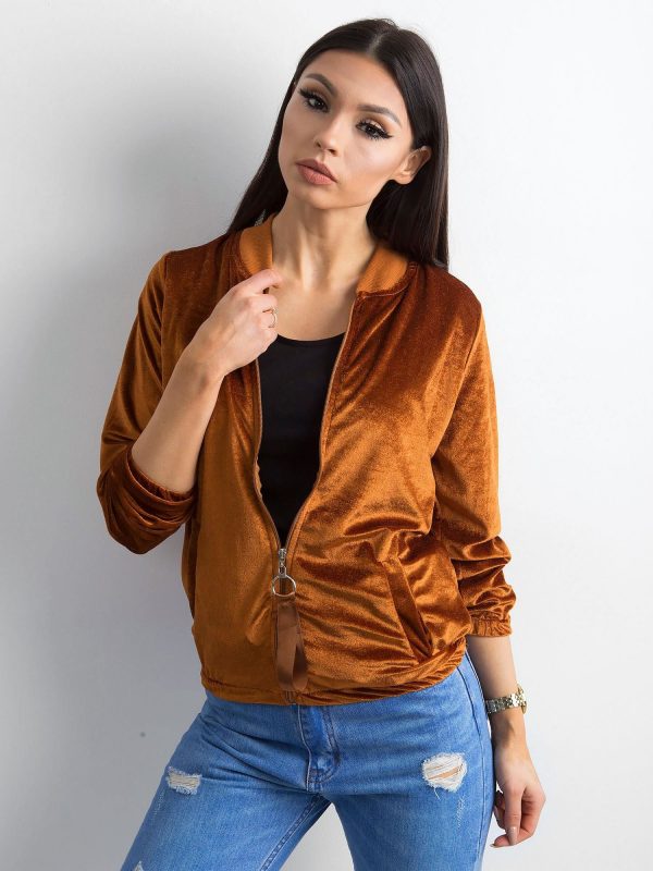 Brown velour bomber sweatshirt