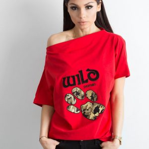 Red blouse with animal motif