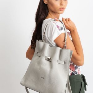 Grey leather bag with drawstring