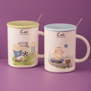 Ecru-blue mug with lid