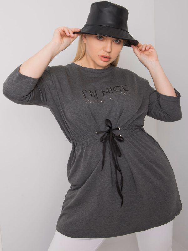 Dark Grey Melange Plus Size Tunic With Tulsa Binding