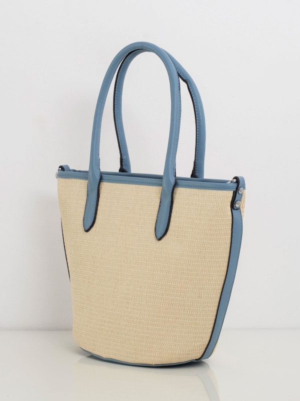 Beige and blue handbag with braid