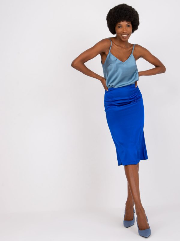 Dark blue trapezoidal midi skirt Terrassa RUE PARIS