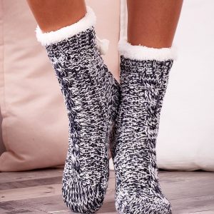 Navy blue knitted socks for winter