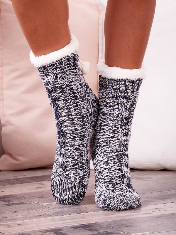 Navy blue knitted socks for winter