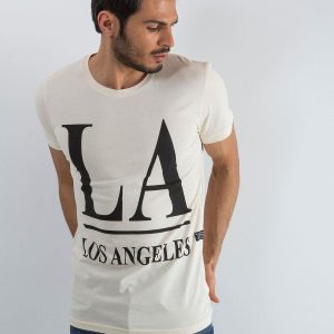 Light beige men's t-shirt with inscription