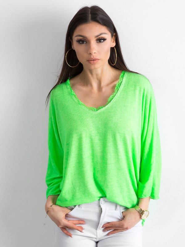 Fluo Green Loose V-Neck Blouse