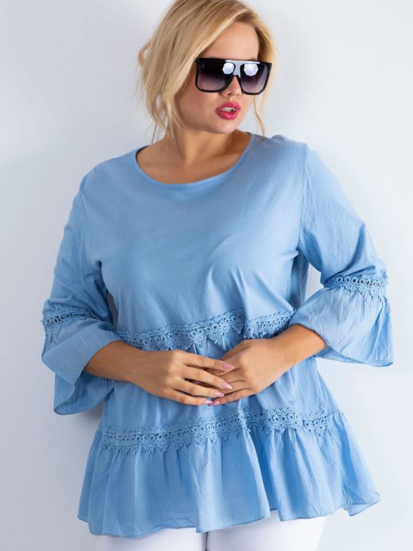 Light blue boho tunic with ruffle PLUS SIZE