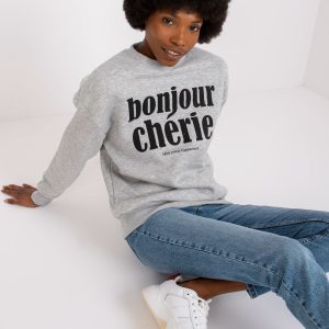 Grey melange sweatshirt with print Helene SUBLEVEL