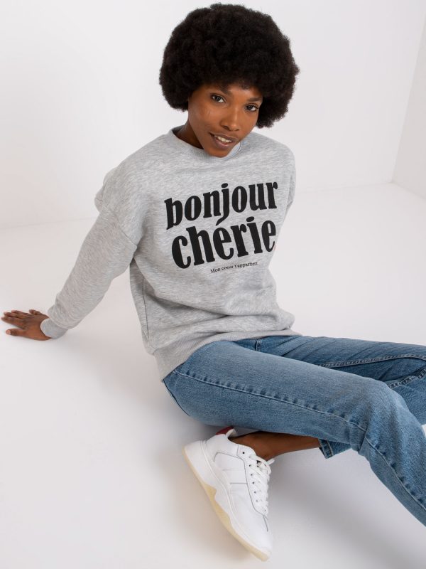 Grey melange sweatshirt with print Helene SUBLEVEL