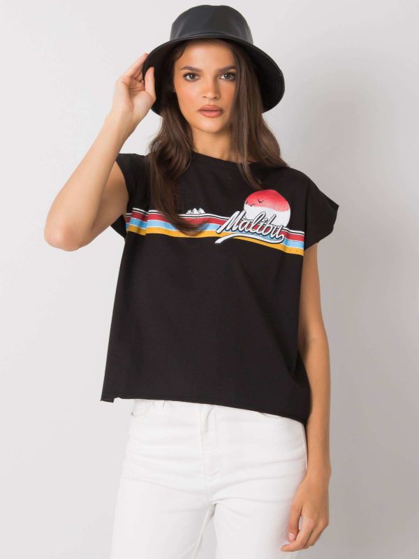 Black T-shirt with Malibu print