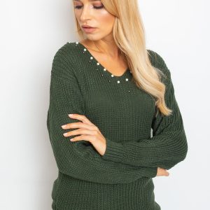 Khaki sweater with pearls