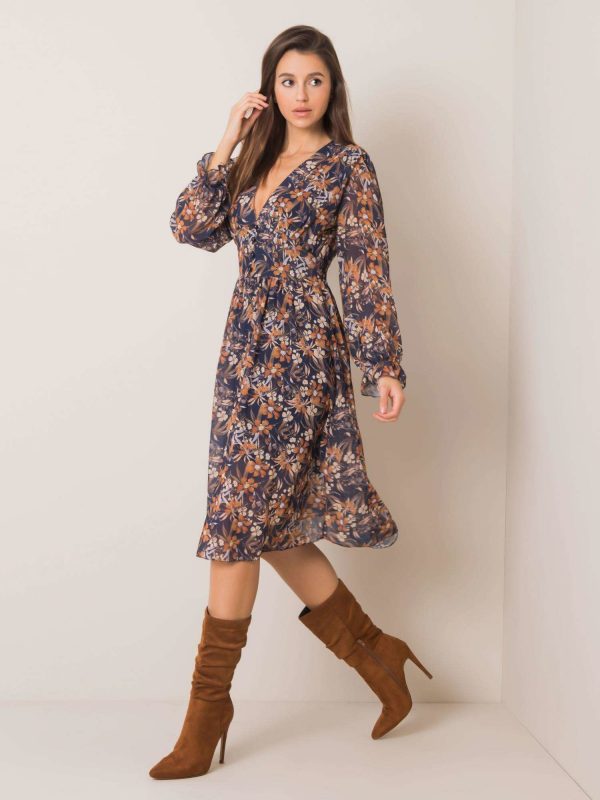 Navy blue and brown Famme dress