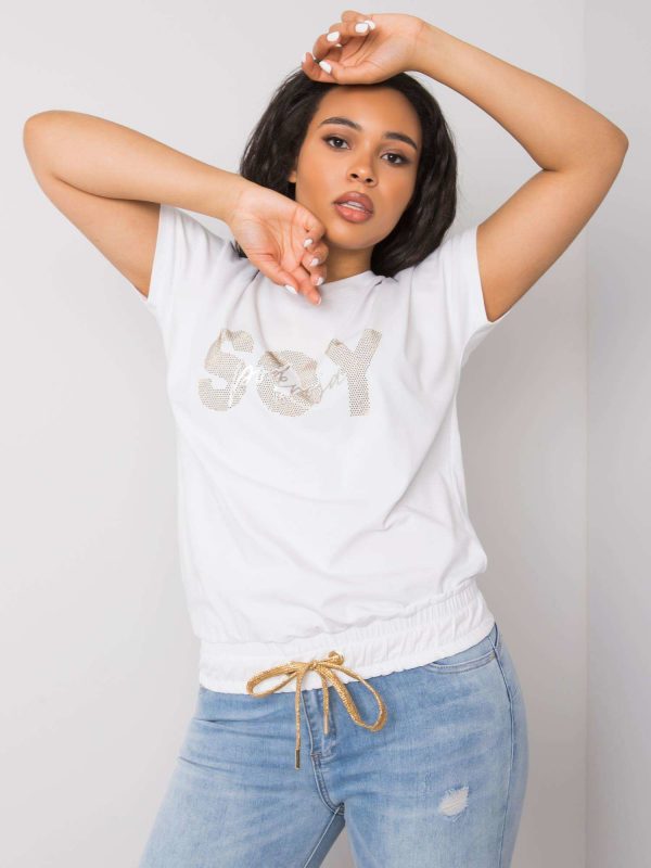 White plus size blouse with Lavender tie