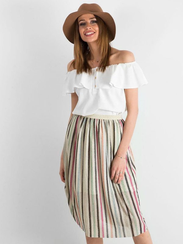 Striped midi skirt with shiny thread