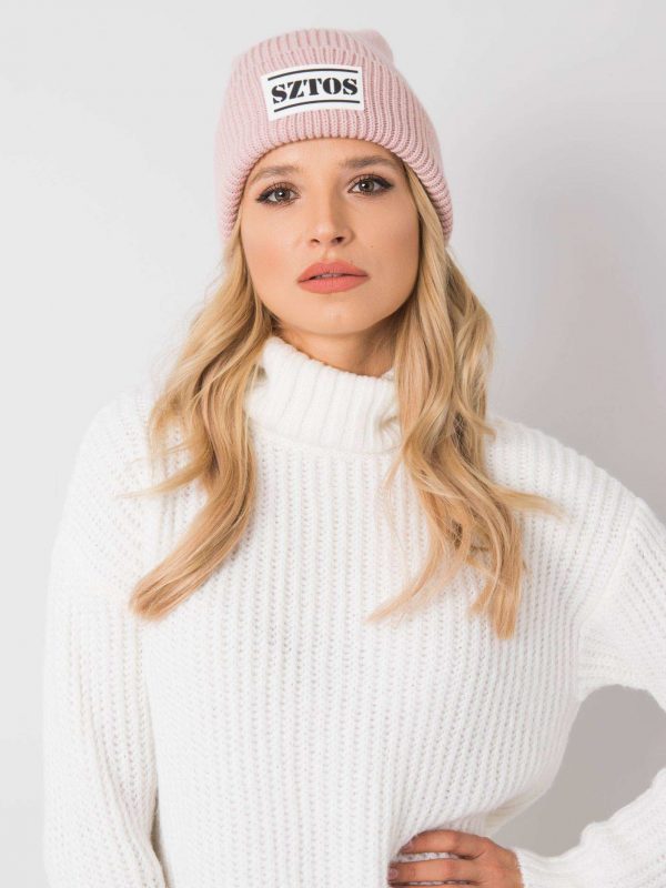 Light Pink Winter Hat with Patch