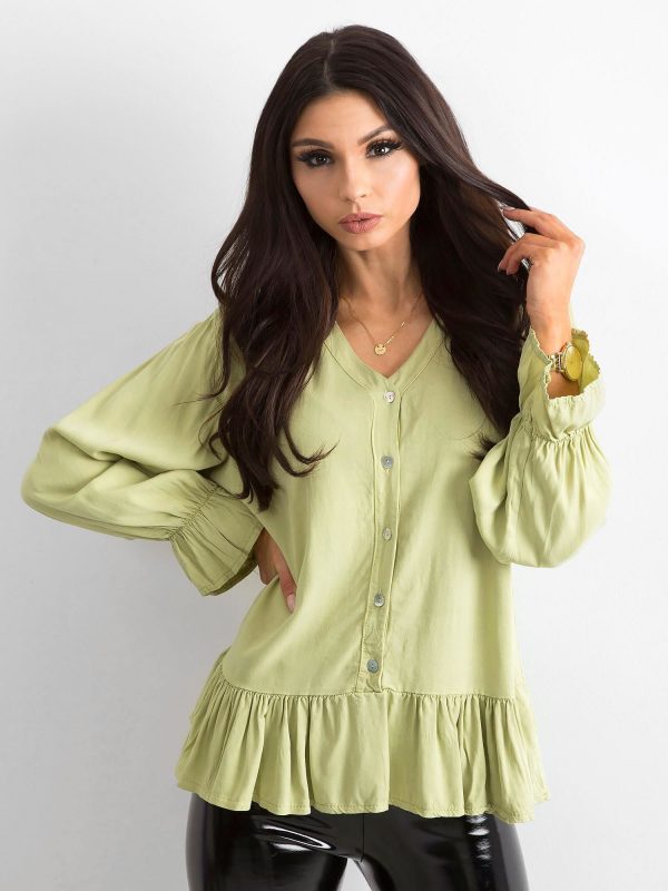 Green loose blouse with flounce