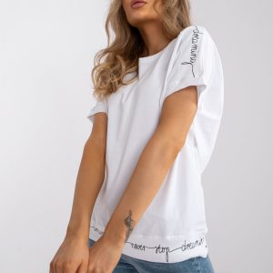 White casual blouse with inscriptions