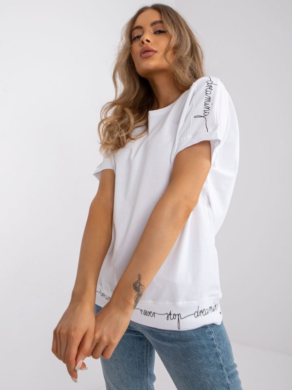 White casual blouse with inscriptions