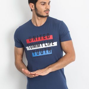 TOMMY LIFE Dark blue cotton men's t-shirt