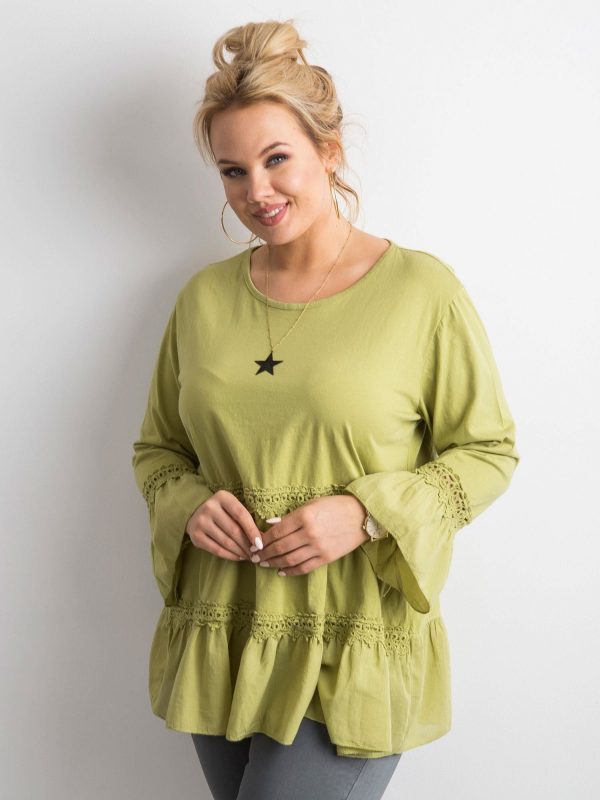 Green boho tunic with ruffle PLUS SIZE