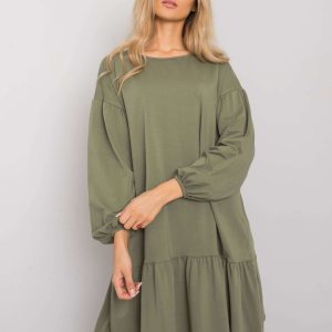 Khaki dress with ruffle Shadia